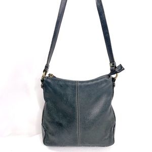 Fossil Navy Blue Textured Leather Small Shoulder Bag Purse Brass zb8546
